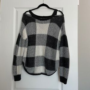 Express Off the Shoulder Checkered Sweater